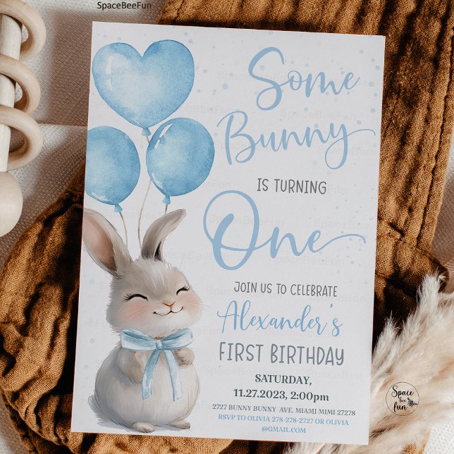 Some Bunny is one Bow Bunny 1st Birthda Invitation (Some Bunny is One, 1st Birthday Invitation, Bow Bunny Birthday, Bunny Theme Party, First Birthday Gi)