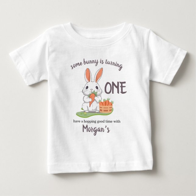 Some Bunny Is One Boys Girls 1st Birthday Baby T-Shirt (Front)