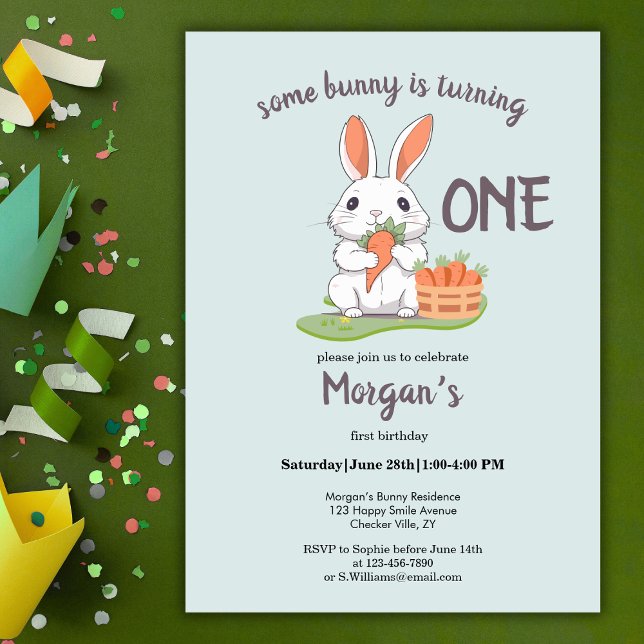 Some Bunny Is One Boys Girls 1st Birthday Invitation (Creator Uploaded)