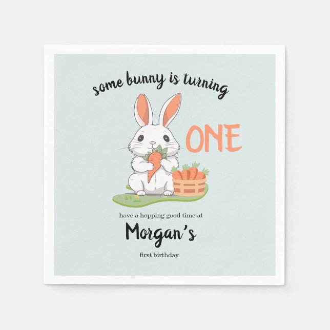 Some Bunny Is One Boys Girls 1st Birthday Napkin (Front)