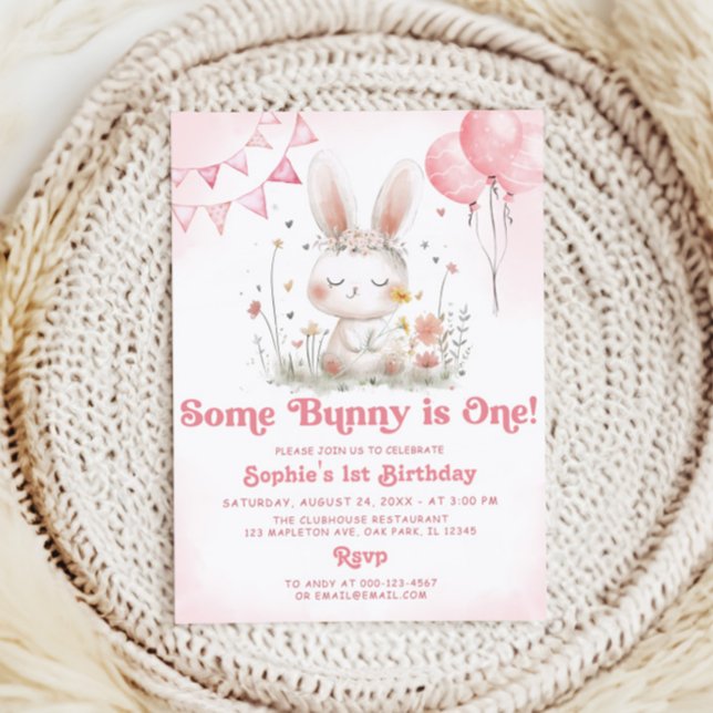 Some Bunny Is One Bunny 1st Birthday Party Invitation (Creator Uploaded)