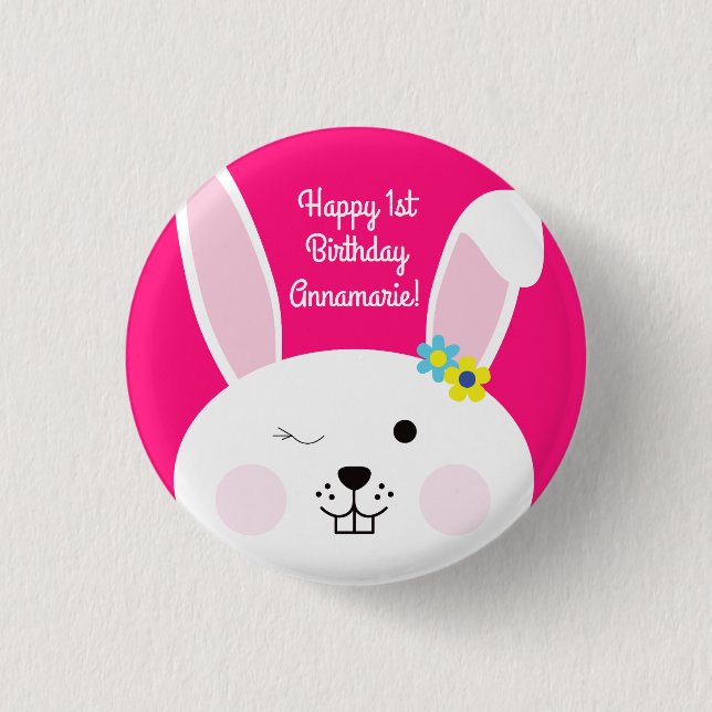 Some Bunny is One Cute Rabbit 1st Birthday Party 3 Cm Round Badge (Front)