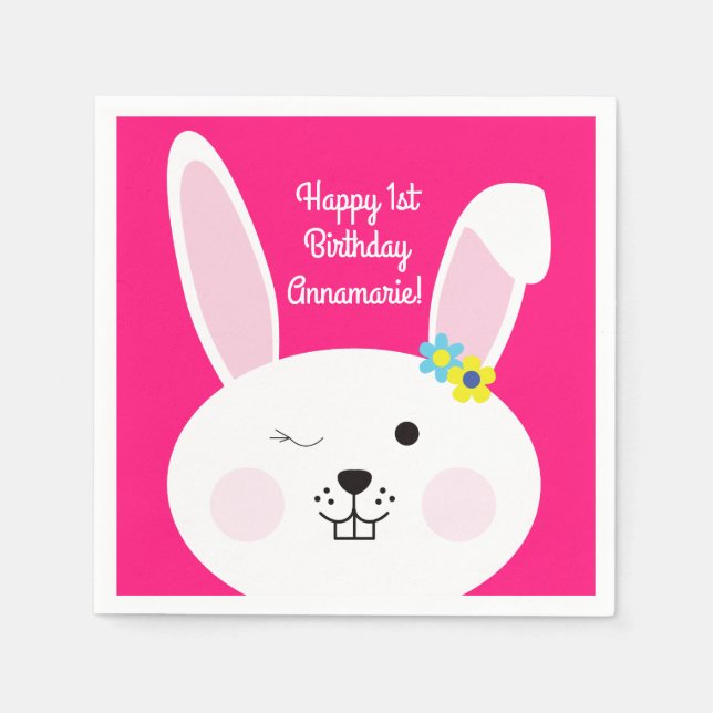 Some Bunny is One Cute Rabbit 1st Birthday Party Napkin (Front)