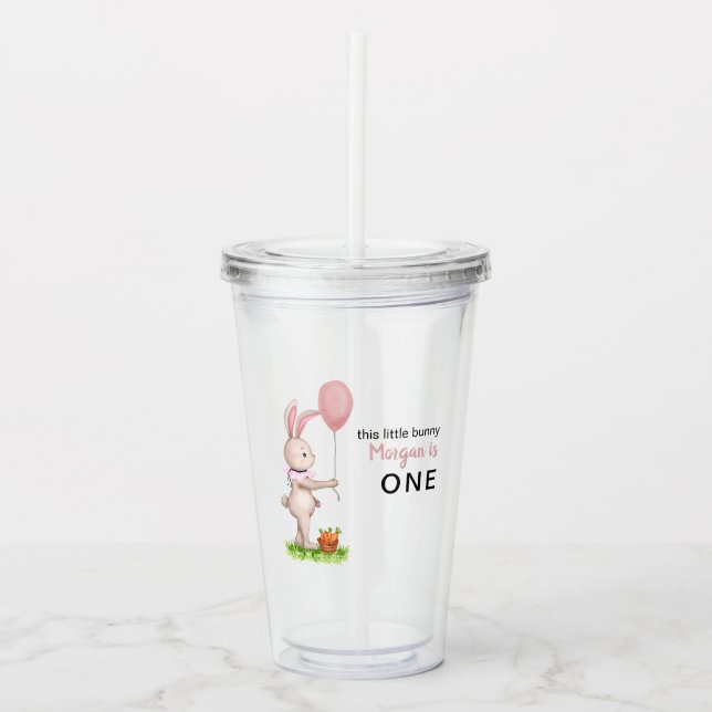 Some Bunny is One Cute Rabbit Balloon 1st Birthday Acrylic Tumbler (Front)