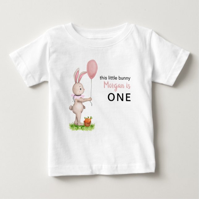 Some Bunny is One Cute Rabbit Balloon 1st Birthday Baby T-Shirt (Front)