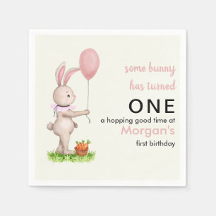 Some Bunny is One Cute Rabbit Balloon 1st Birthday Napkin