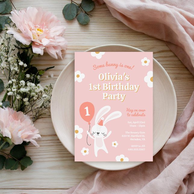 Some Bunny is One Cute Retro 1st Birthday Party Invitation (Creator Uploaded)