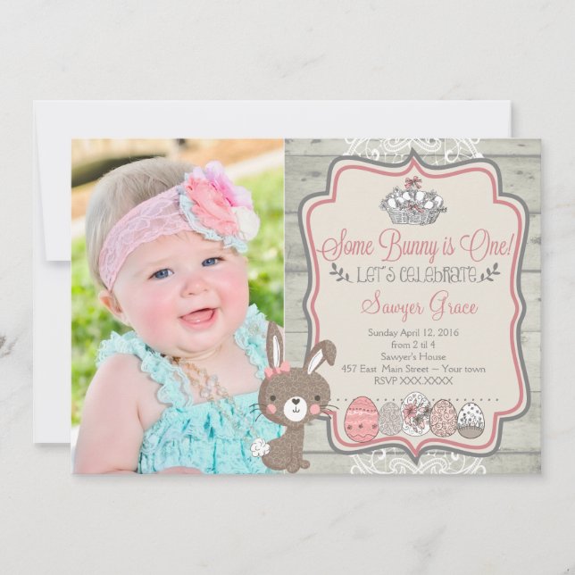 Some Bunny Is One Easter Birthday Party Invitation (Front)