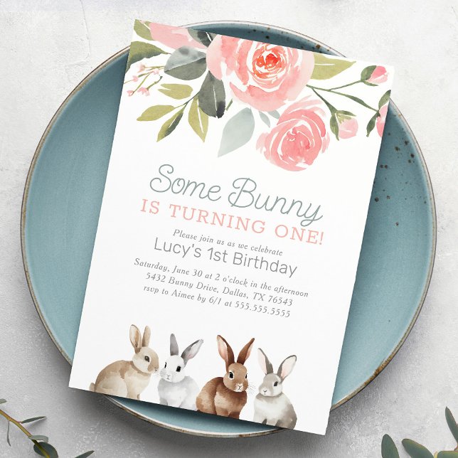 Some Bunny is One Girl 1st Birthday Invitation (Creator Uploaded)