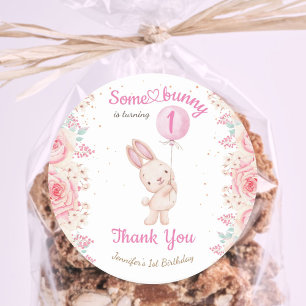 Some Bunny is ONE! Girl Pink 1st Birthday Classic Round Sticker
