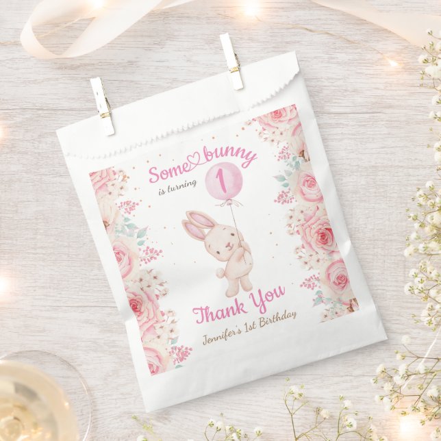 Some Bunny is ONE! Girl Pink 1st Birthday Favour Bags (Clipped)
