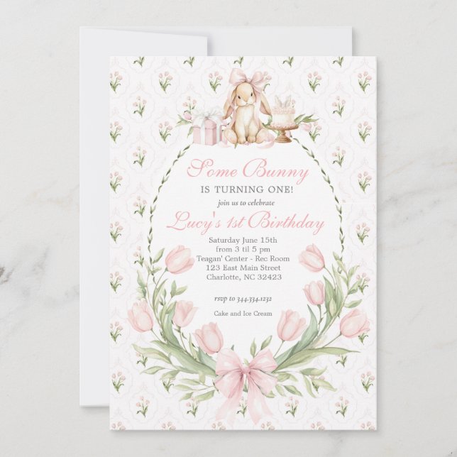 Some Bunny is One Invitation, Bunny Birthday Invitation (Front)