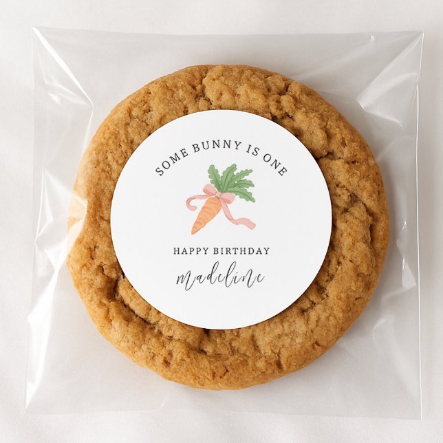 Some bunny is one modern simple 1st birthday classic round sticker (Creator Uploaded)