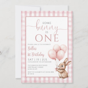 Some Bunny Is One Pink Balloons 1st Birthday Party Invitation