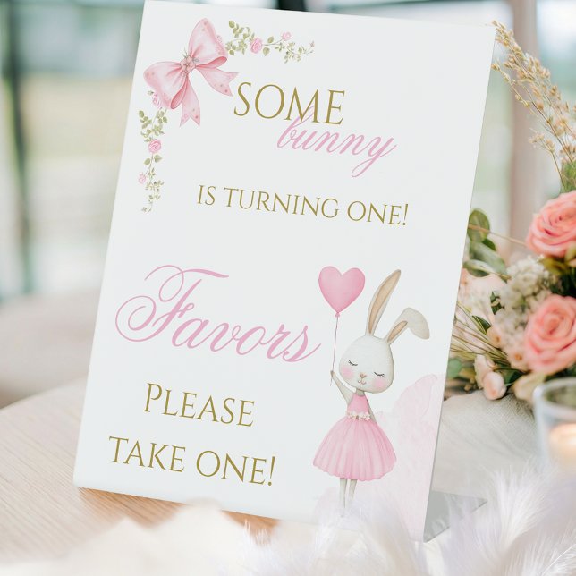 Some Bunny is One Pink Bow Coquette Favour Sign (Some Bunny is Turning One Table Sign. Please Take One favor sign for bunny 1st birthday party.)