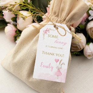 Some Bunny is One Pink Bow Coquette Thank You Gift Tags