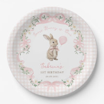 Some Bunny is One: Pink Bow Gingham 1st Birthday