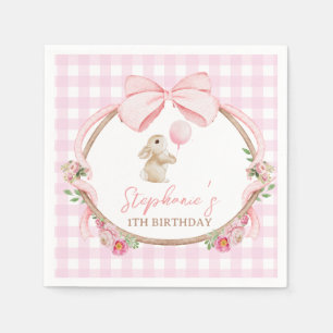 Some Bunny is One Pink Bow Rabbit First Birthday Napkin
