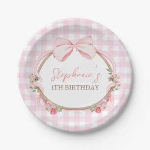 Some Bunny is One Pink Bow Rabbit First Birthday Paper Plate