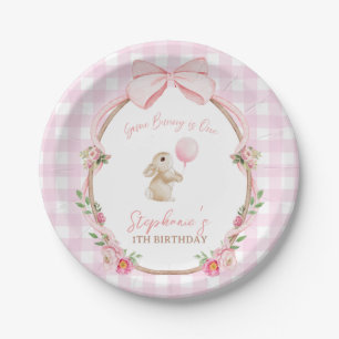 Some Bunny is One Pink Bow Rabbit First Birthday Paper Plate