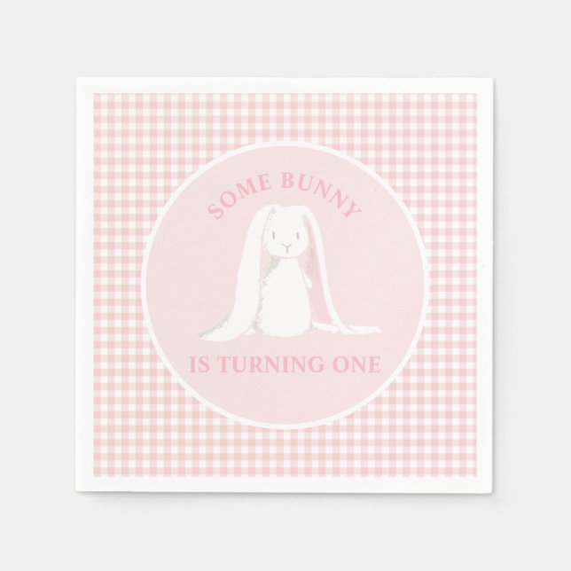 Some Bunny is One Pink Gingham Birthday Napkin (Front)