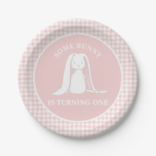 Some Bunny is One Pink Gingham Birthday Paper Plat Plate