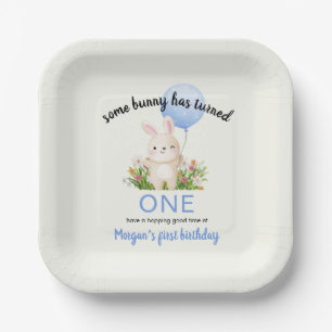 Some Bunny Is One Simple Cute Boys 1st Birthday Paper Plate