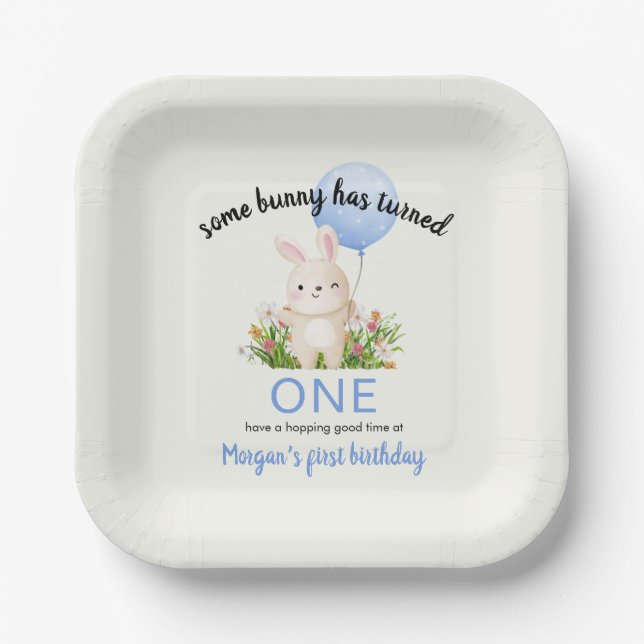 Some Bunny Is One Simple Cute Boys 1st Birthday  Paper Plate (Front)