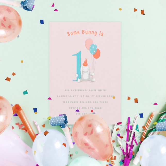 Some Bunny is One Sweet Pastel 1st Birthday Invitation (Creator Uploaded)