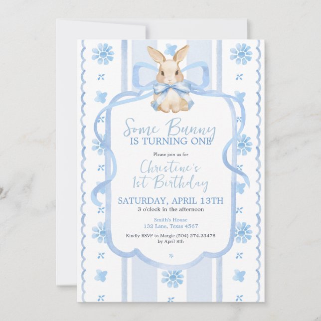 Some Bunny is One Watercolor Birthday Invitation (Front)
