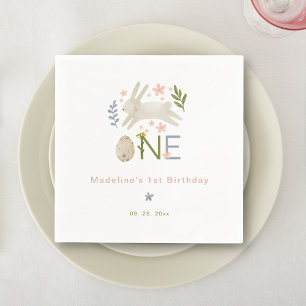 Some Bunny Is One Watercolor Girl's 1st Birthday Napkin