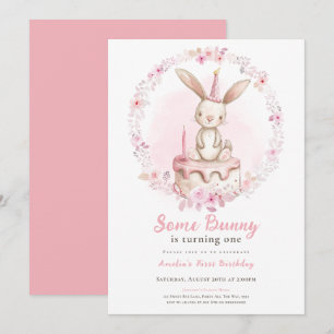 Some Bunny is One Wildflowers Pink Rabbit First Invitation