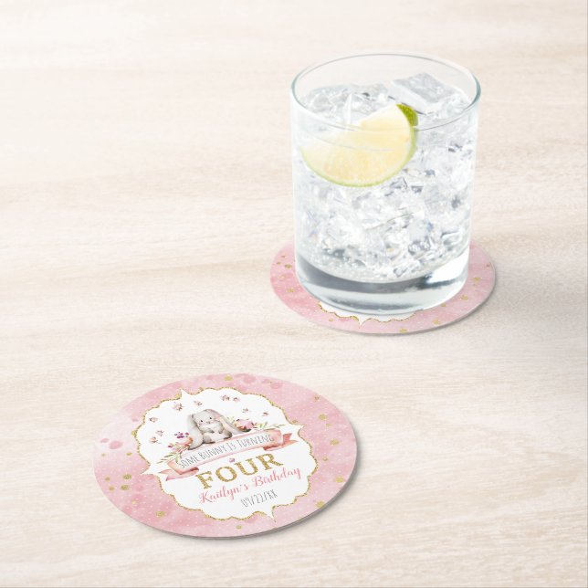 Some Bunny is Turning Four 4th Birthday Round Paper Coaster (Insitu)