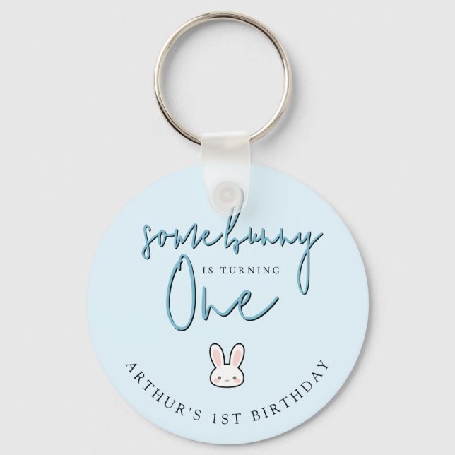 Some Bunny is turning One 1st Birthday Celebration Key Ring (Front)
