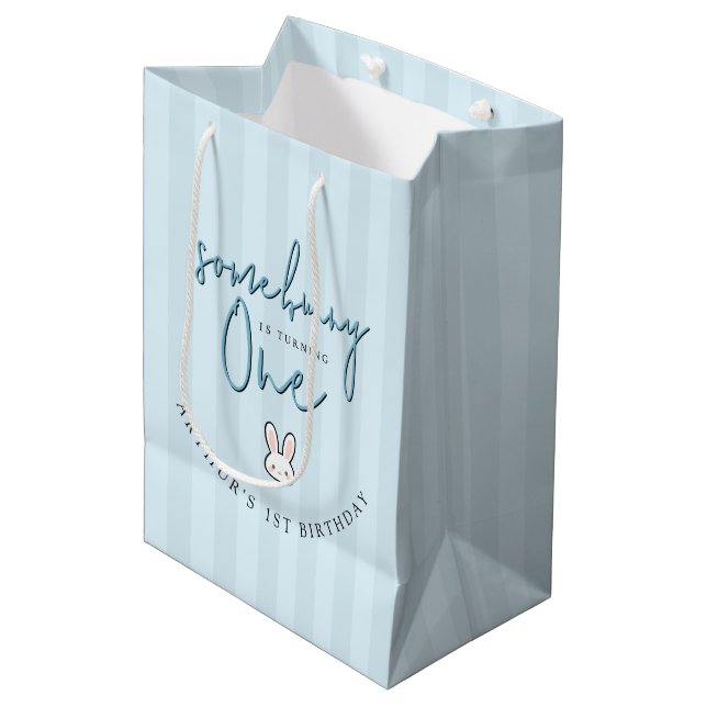 Some Bunny is turning One 1st Birthday Celebration Medium Gift Bag (Front Angled)