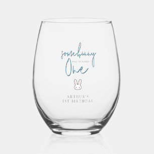 Some Bunny is turning One 1st Birthday Celebration Stemless Wine Glass
