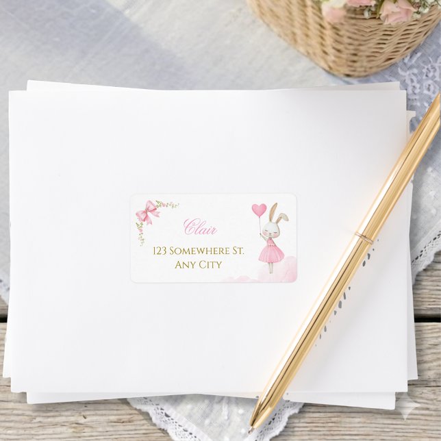 Some Bunny is Turning One 1st Birthday, Pink Bow Label (Some Bunny is Turning One Return Address Labels. Floral bunny 1st birthday invitation stickers.)