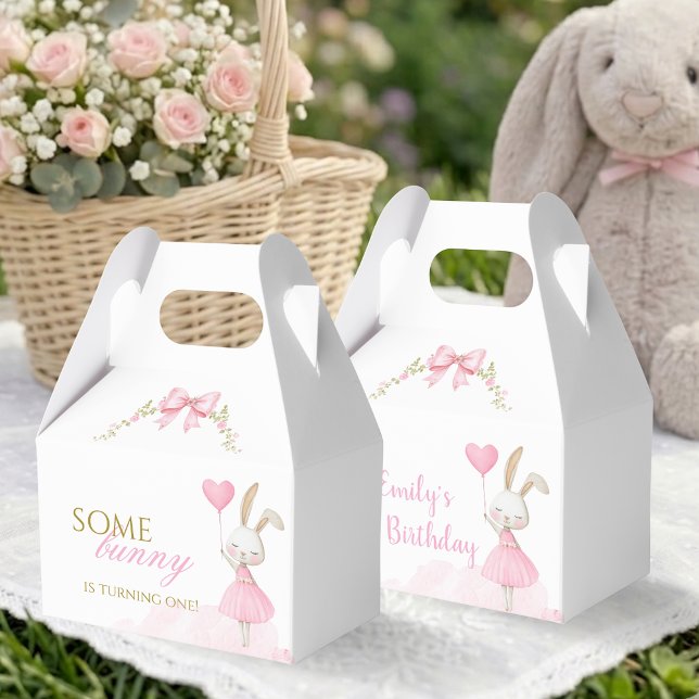 Some Bunny is Turning One 1st Birthday, Thank You Favour Box (Some Bunny is Turning One Party Favor Gable Box. Adorable bunny floral design for treats.)