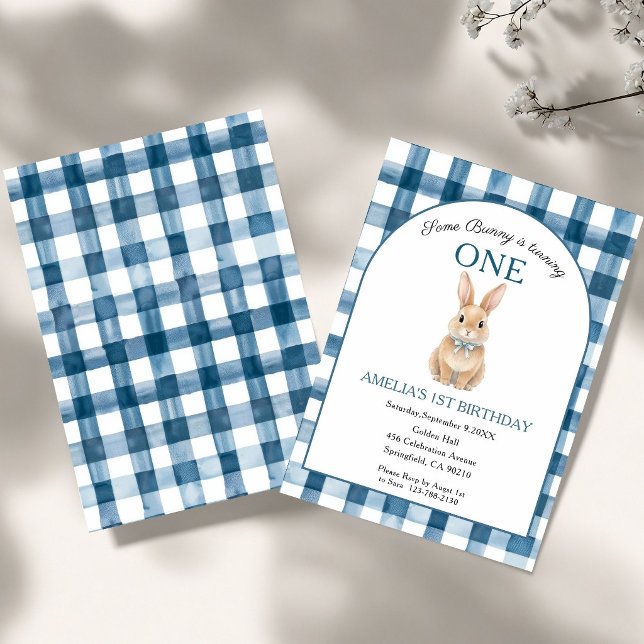 Some Bunny is Turning One Any Age Blue Birthday Invitation (Creator Uploaded)