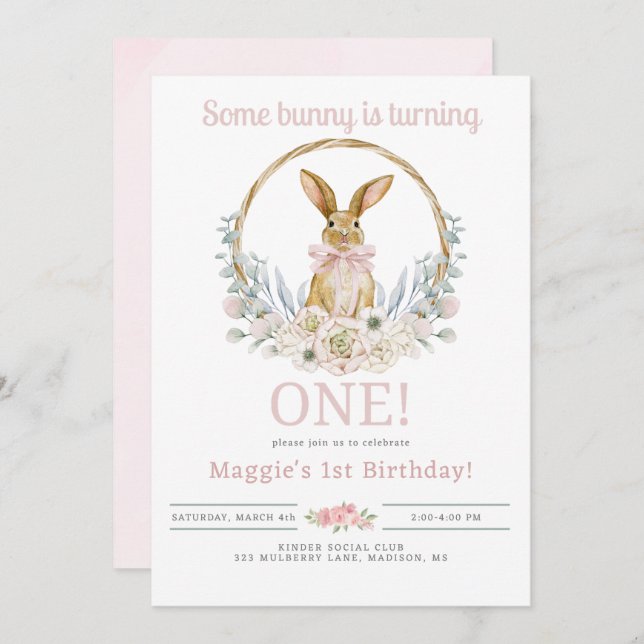 Some Bunny is Turning One Birthday Invitation (Front/Back)