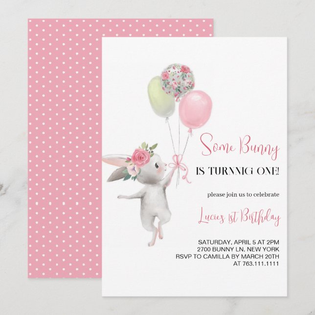 Some Bunny is Turning One Birthday Invitation (Front/Back)