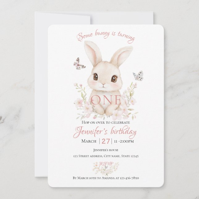 Some Bunny is Turning One Birthday Invitation (Front)