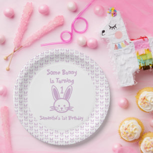Some Bunny Is Turning One Birthday Paper Plate