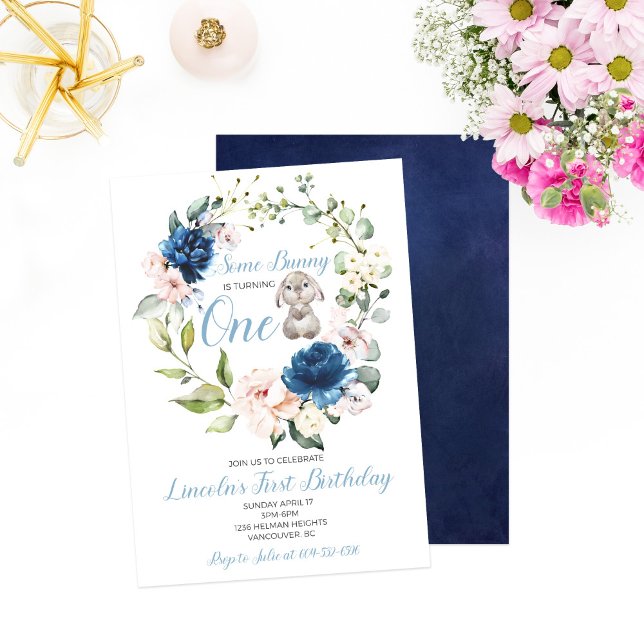 Some Bunny is turning one Boy's First Birthday Inv Invitation (Creator Uploaded)