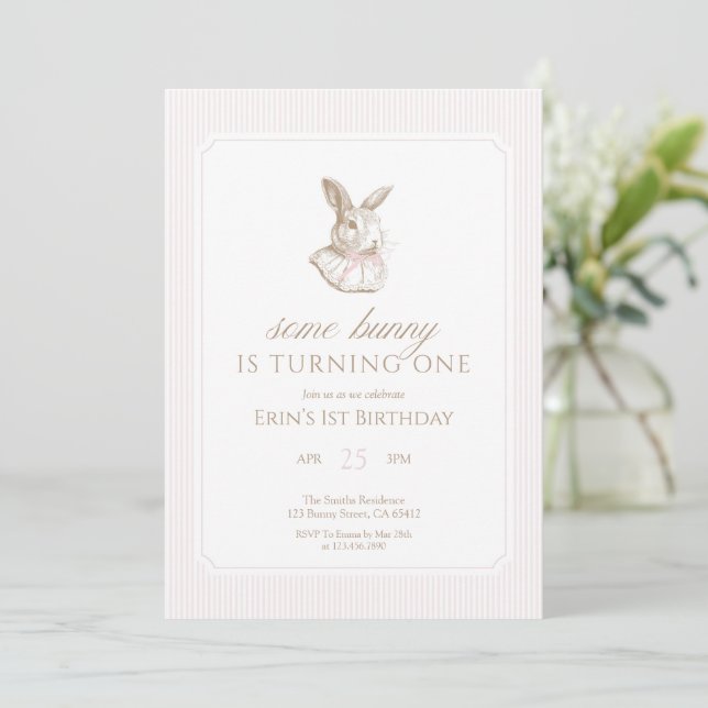 Some Bunny Is Turning One Bunny 1st birthday Invitation (Standing Front)
