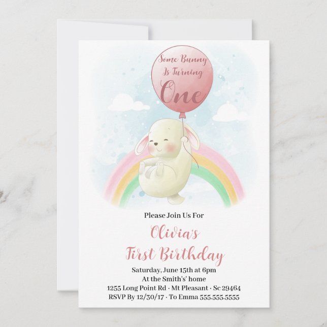 Some Bunny Is Turning One Bunny 1st Birthday Invitation (Front)
