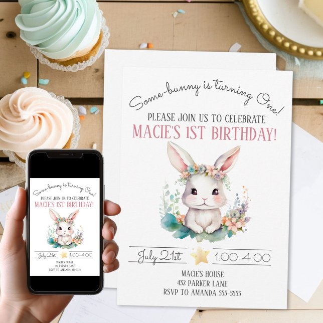 Some-bunny Is Turning One Bunny 1st Birthday Party Invitation (Some-bunny Is Turning One Bunny 1st Birthday Party Invitation
)