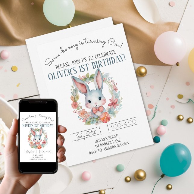 Some-bunny Is Turning One Bunny 1st Birthday Party Invitation (Some-bunny Is Turning One Bunny 1st Birthday Party Invitation
)