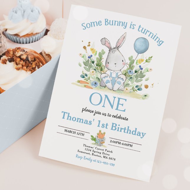 Some Bunny Is Turning One Bunny 1st Birthday Party Invitation (Creator Uploaded)