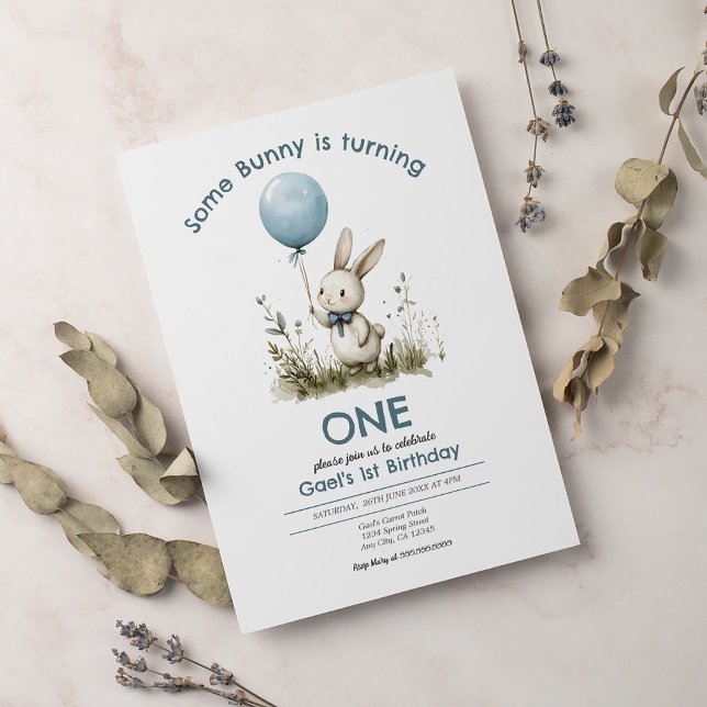 Some Bunny Is Turning One Bunny 1st Birthday Party Invitation (Creator Uploaded)